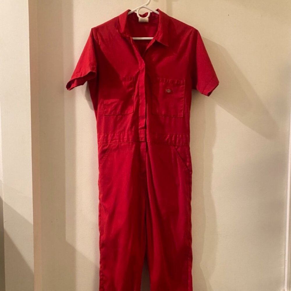 Dickies Red Jumpsuit with Black Cat Patch